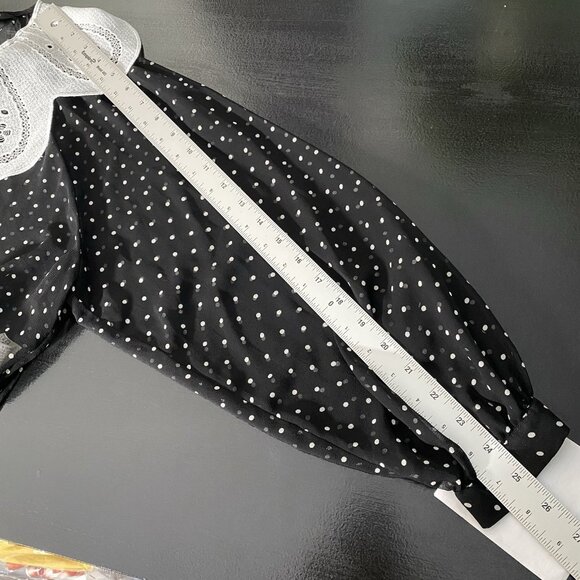 Zara Polka Dot Sheer Blouse S Oversized Peter Pan Claudine Collar Tie Neck Bow - Picture 15 of 16